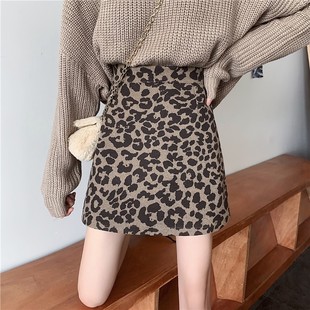 大码豹纹半身裙女胖mm小众百搭A字裙2020秋冬复古显瘦短裙子200斤