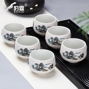 雪花功夫小茶杯陶瓷茶盏茶碗家用单个紫砂主人杯青花瓷泡茶杯骨瓷