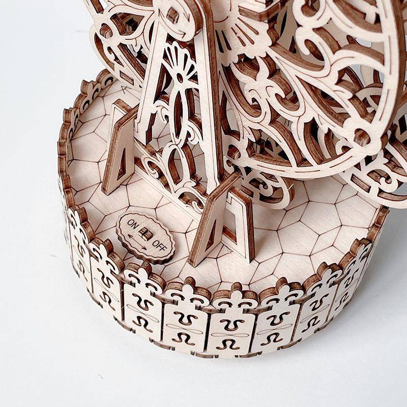 DIY木质拼图3D立体异形拼图模型木质机械高难度组装八音盒摩天轮