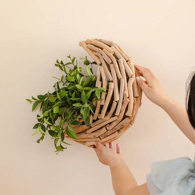 蜀门木质简约创意花瓶壁挂沙发背景墙壁挂实木绿植装饰摆件摆设