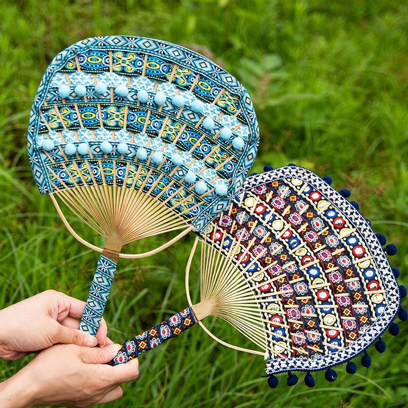 手工编织竹扇少数民族壮锦扇苗族傣族团扇幼儿园活动diy材料包