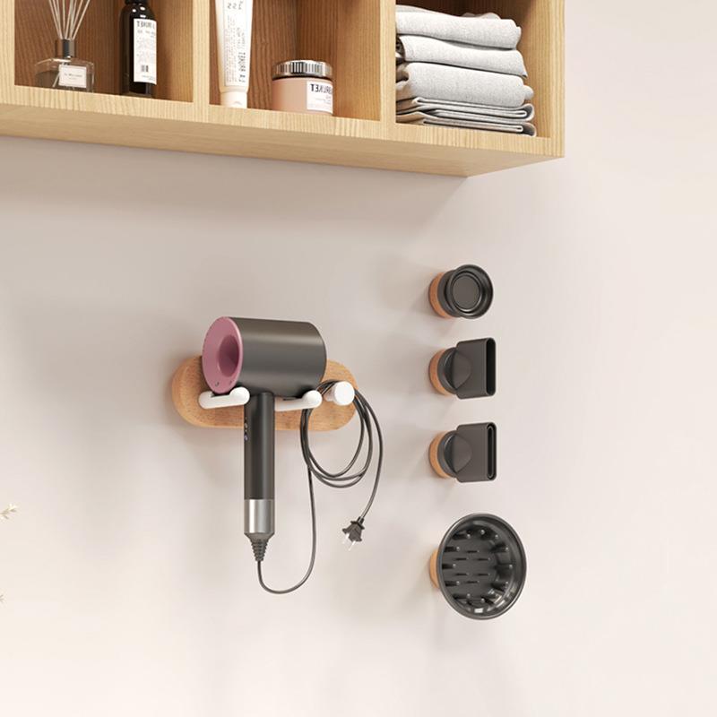日式原木风卫生间吹风机置物架免打孔浴室壁挂电吹风筒收纳架挂架