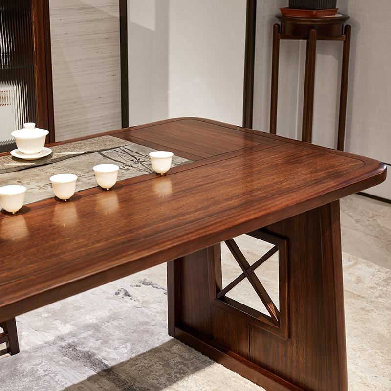 IL新中式乌金木实木功夫茶桌乌金石茶盘一体茶台办公室泡茶桌椅组