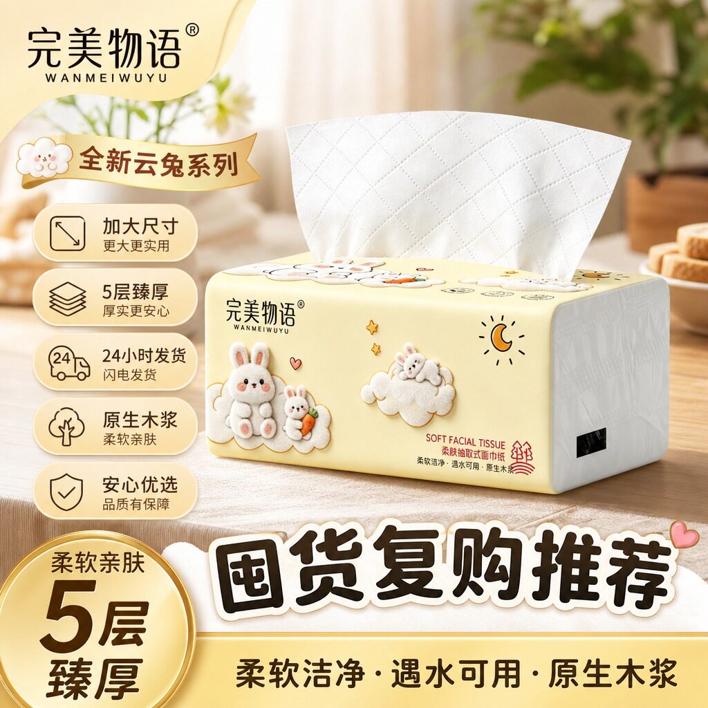 《云兔系列》完美物语正品大尺寸云感柔韧亲肤五层臻厚原木1包图片