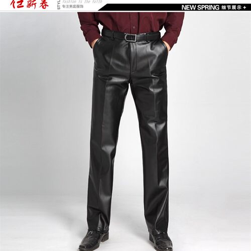 秋冬中年男士PU皮裤摩托男皮裤男防风直筒加大码加绒机车皮裤休闲