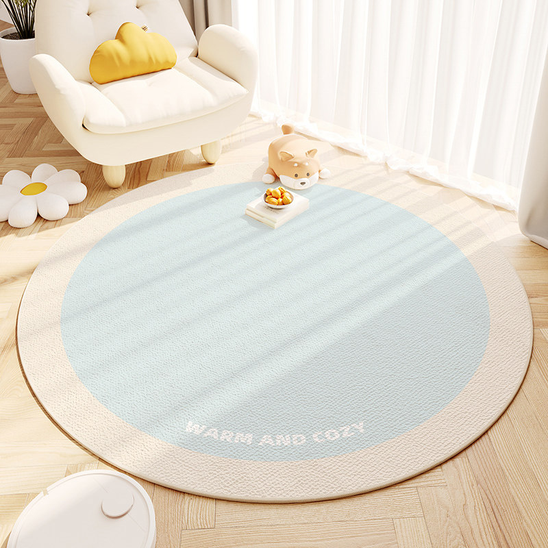 圆形地毯奶油风儿童房阅读区帐篷卧室转椅专用地垫W儿童电脑椅地