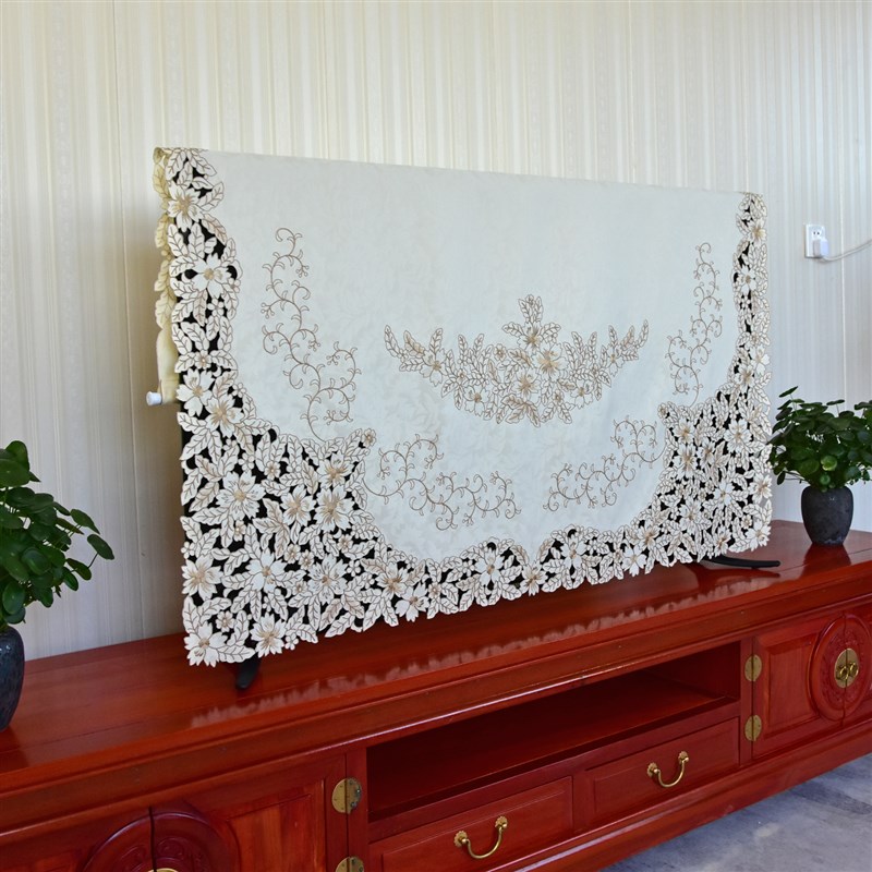 布艺刺绣电视机盖巾盖布防尘罩55寸65寸70寸80寸台式挂式液晶曲屏