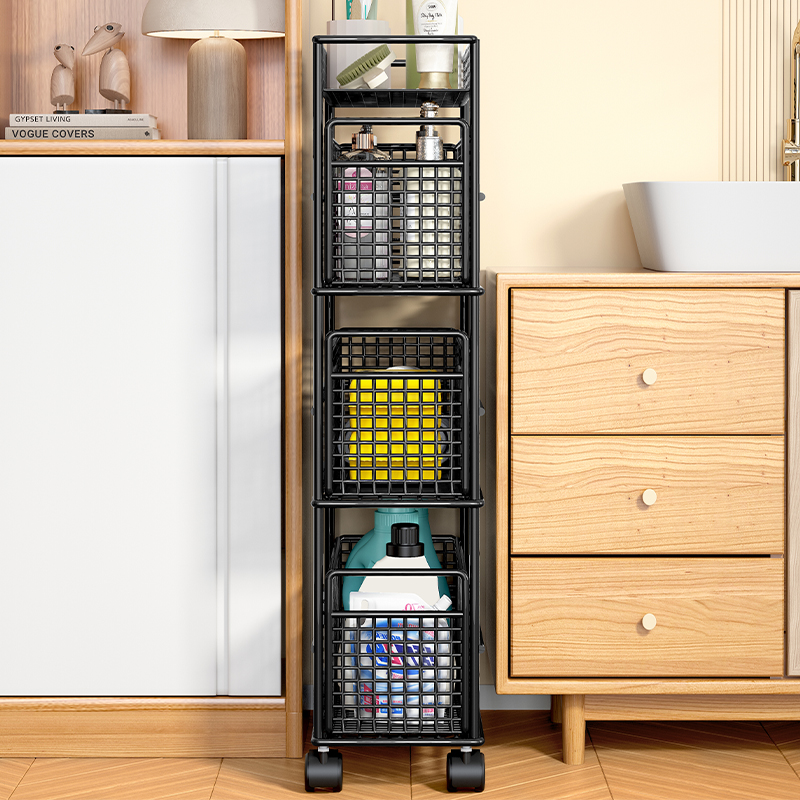 夹缝置物架浴室洗手间落地小推车超薄窄边柜卫生间多层缝隙收纳柜