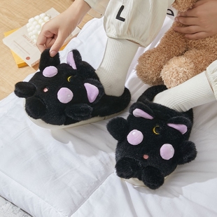 恋家卡通棉拖鞋女秋冬季居家居室内保暖防滑软底毛绒情侣拖鞋男士