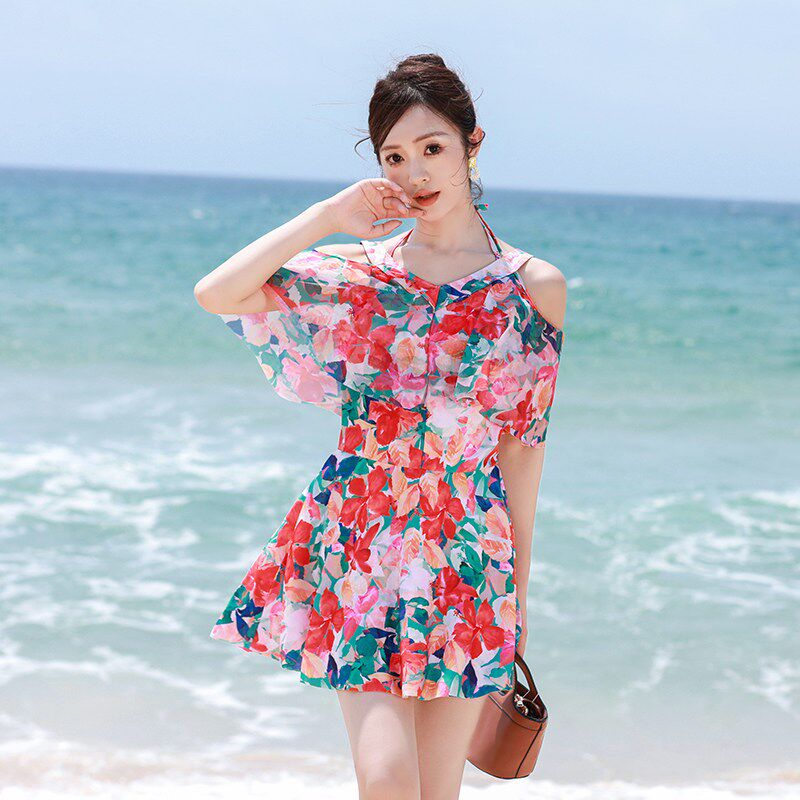 泳衣女胖妹妹遮i肚子大码分体平角显瘦保守裙式时尚泳装温泉沙滩