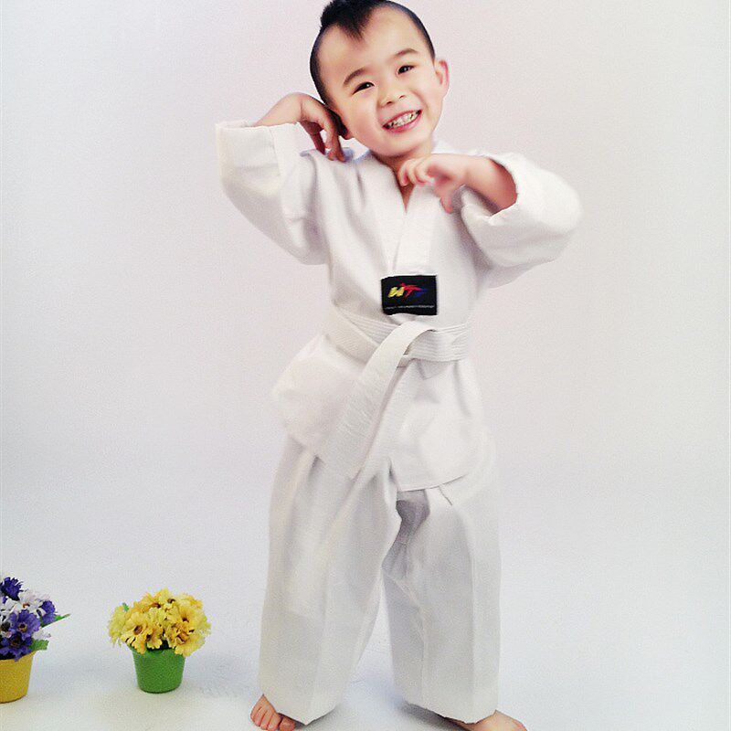 新款白领跆拳道服涤棉斜纹儿童成人男女长袖跆拳道服定制