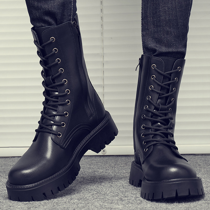 马丁靴男款英伦风冬季加绒高帮机车皮靴子男士高级感高筒工装男靴