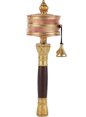 家居摆件藏式手摇转轮铜制亚青双层六字转金筒家用桌面装饰工艺品