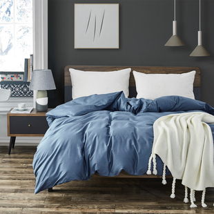 纯色灰色被罩150X210白色全棉被套180x200单件双拉链头被角带