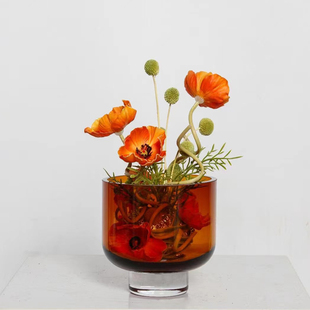 简约现代样板房透明水晶杯型玻璃花瓶软装 饰品 居家客厅酒店桌面装