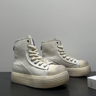 小众做旧面包鞋脏脏鞋丑萌大头鞋高帮鞋男女款白色帆布鞋厚底情侣