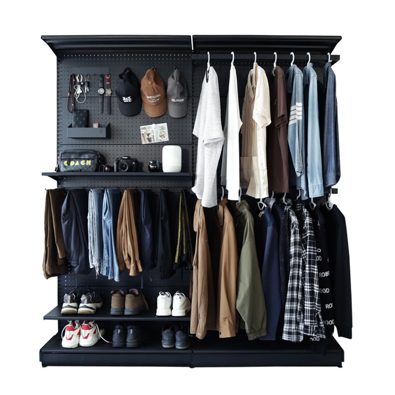 五金美学洞洞板衣帽间衣架少女卧室简易金属收纳置物架开放式衣柜