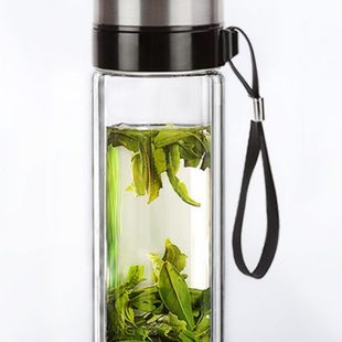 双层带提绳玻璃杯便捷男女户外运动家用耐热泡茶吊绳隔热车载水杯