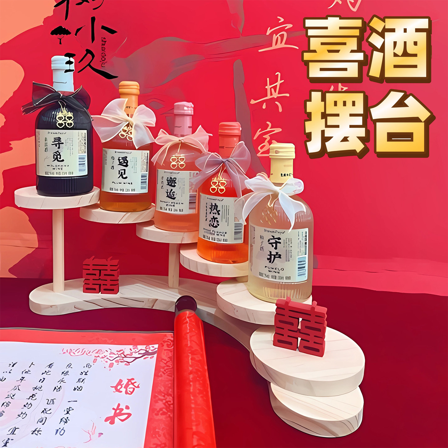 订婚酒水摆台喜酒架结婚装饰果酒饮料架子桌面陈列拍照摆件婚礼dd图片