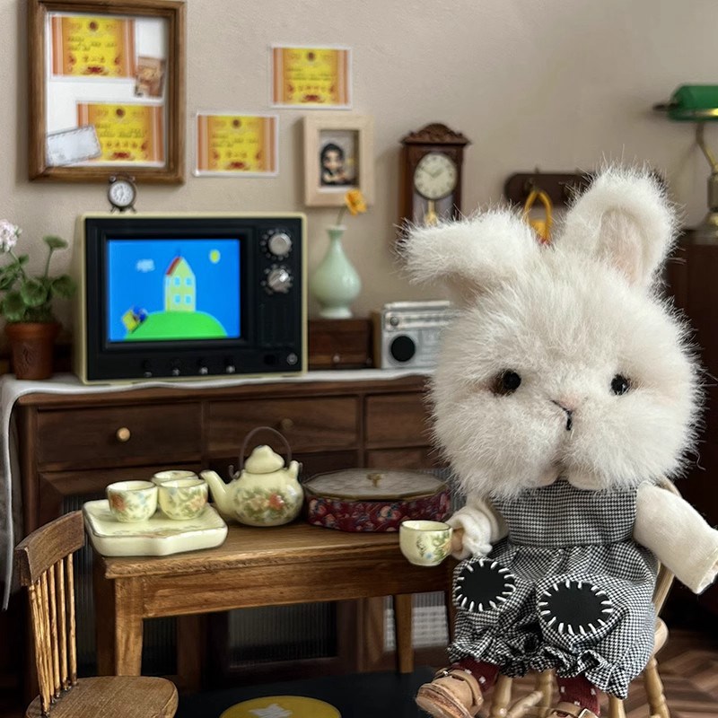 网红迷你食界儿童烧饭小家具袖珍mini厨房怀旧电视机可真看播放