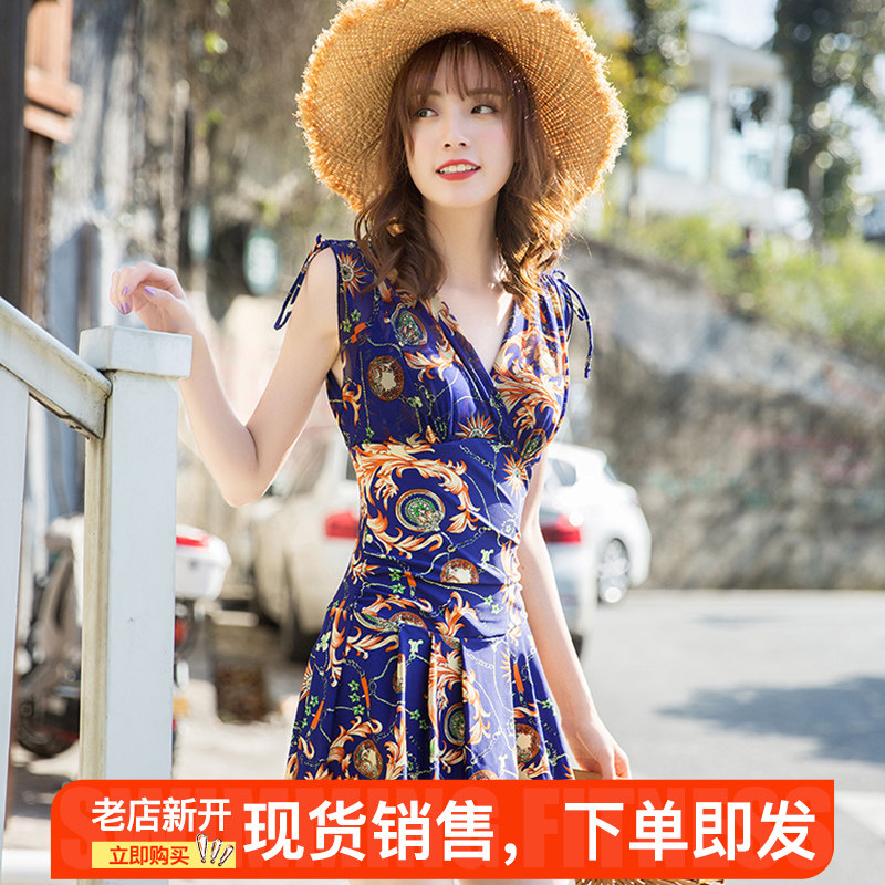 连体泳衣遮肚显瘦带钢托带胸垫大胸裙式小胸聚拢中年女士泳衣温泉