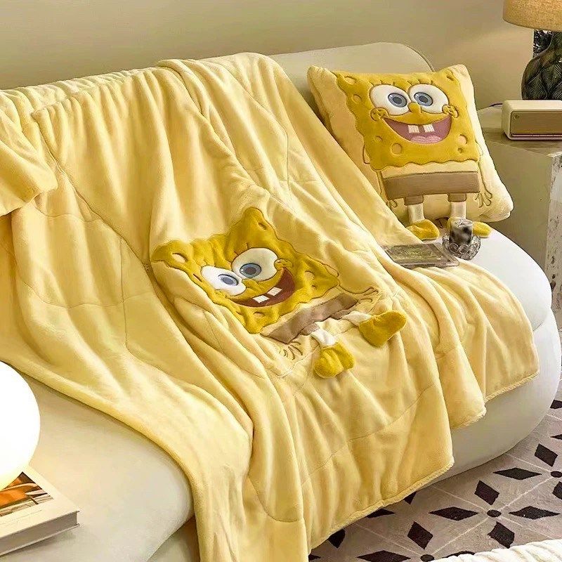 海绵宝宝卡通毛绒抱枕被子两用冬季加厚保暖办公室午睡沙发盖毯,居家布艺,抱枕被,淘宝优惠券,粉丝福利购,淘宝优惠卷