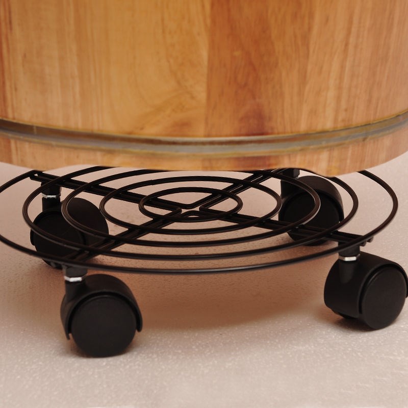 木桶木盆可移动带刹车实心加粗铁艺花架花盆托盘滚轮底座架万向轮