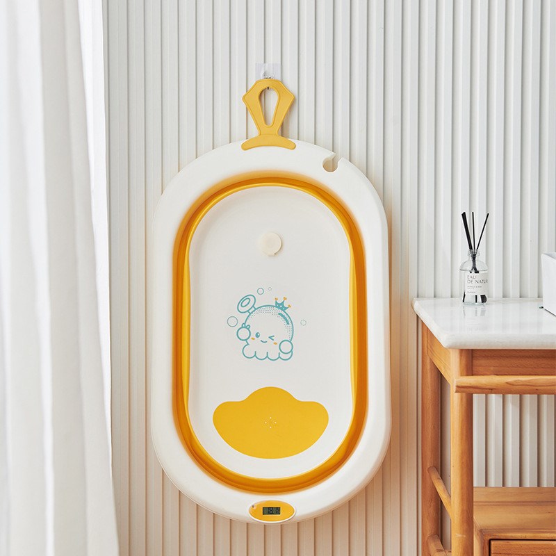 婴儿折叠浴盆大号可折叠宝宝洗澡盆可坐躺网兜新生家用大号泡澡桶