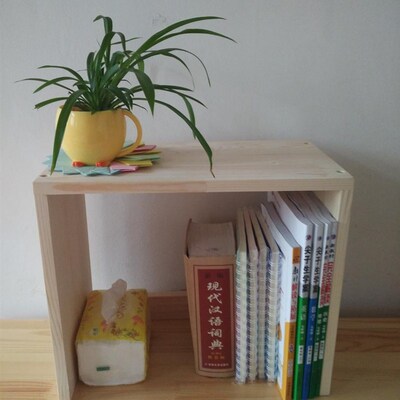 电脑桌面上实木书架松木书柜学生学习上收K纳架简易书架置物架包