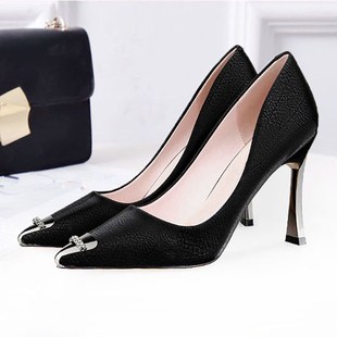 秋款 女细跟尖头百搭少女法式 单鞋 大码 小码 313233黑色高跟鞋