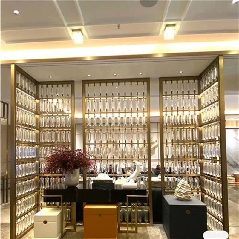 不锈钢水晶方块玻璃屏风 别墅 售楼部 酒店大堂 玄关隔断装饰