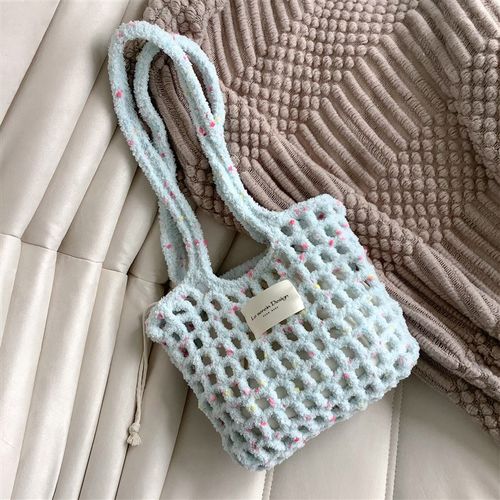 暮色手混线镂空糖豆包DIY材料包手提单肩钩织手工礼物多巴胺色