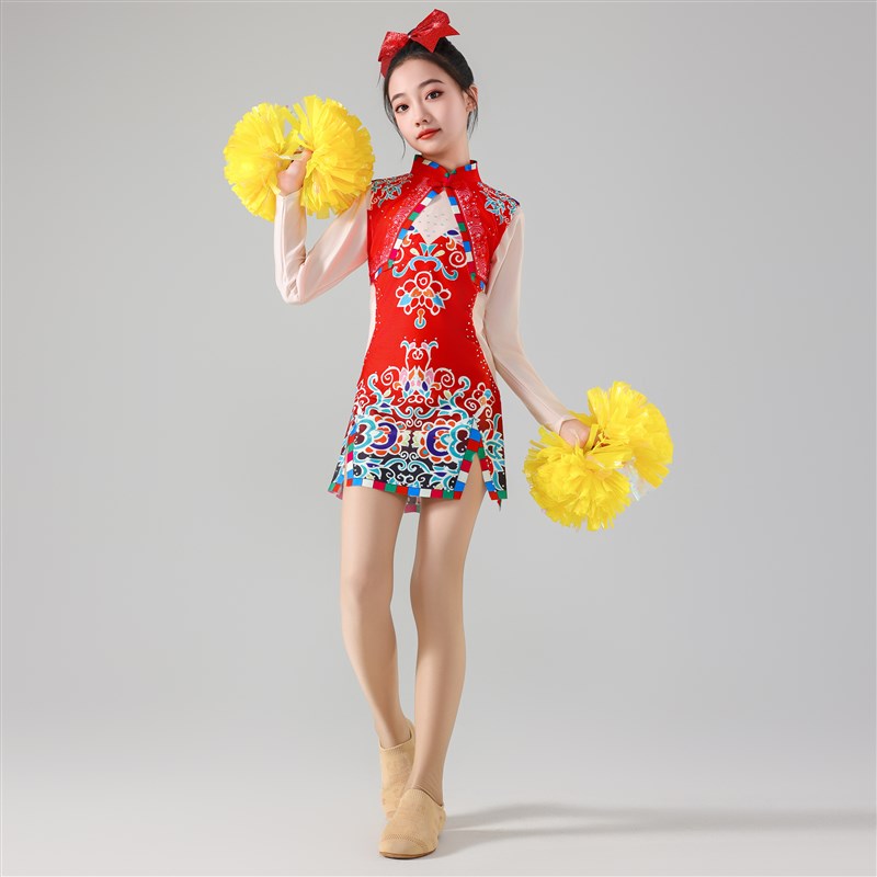 专业定制儿童f啦啦操比赛服装国风民族女拉拉队团体竞技健美表演
