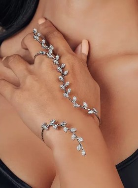 森系甜美百搭戒指手环手环新娘伴娘手链戒指一体手镯婚礼超仙