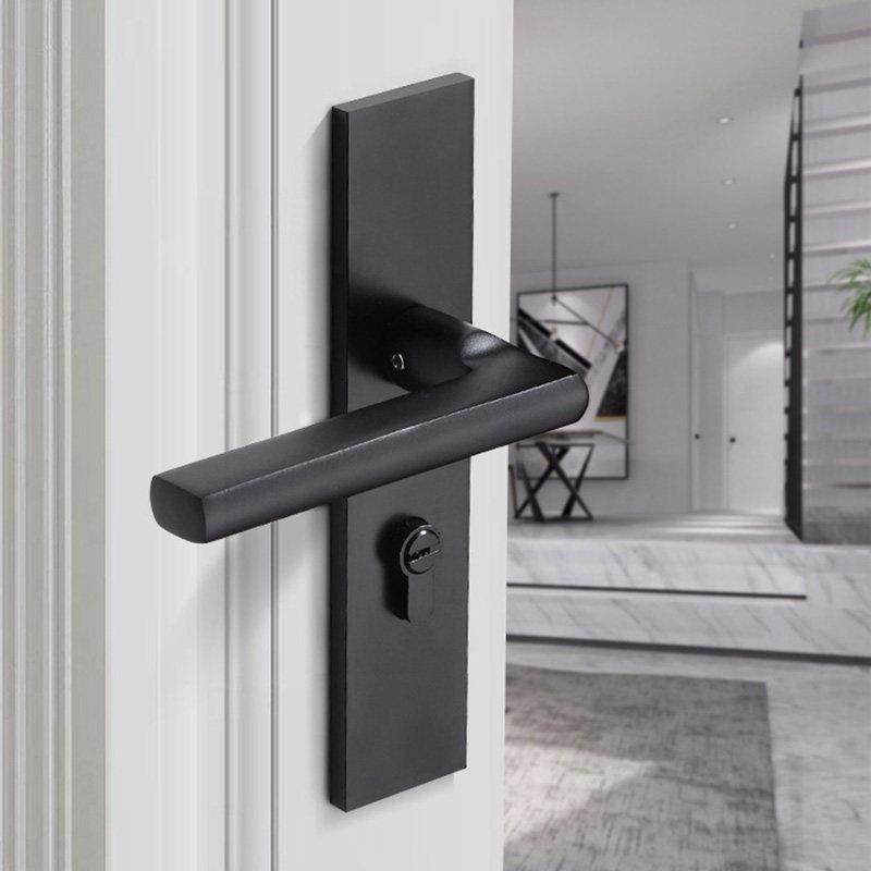 氧化铝太空铝分体室内门锁家用通用型静音黑色银色实木门锁整套装