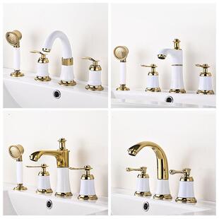 浴室柜水龙头洗脸洗手盆冷热立式三件套四件套面盆白色分体式配件