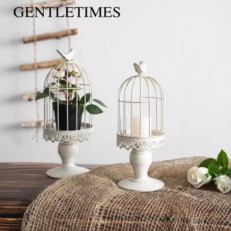 仿真花卉鸟笼摆件复古做旧园艺创意装饰烛台橱窗婚庆摄影陈列道具
