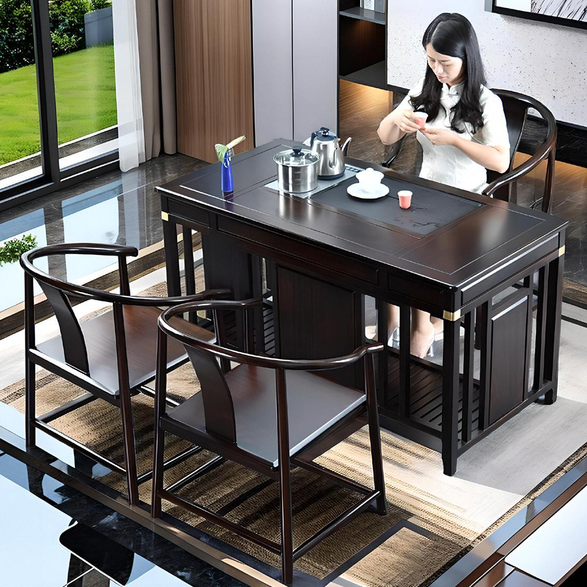 物璟新中式茶桌椅组合家用客厅书房书桌家具原全原木实木乌金石