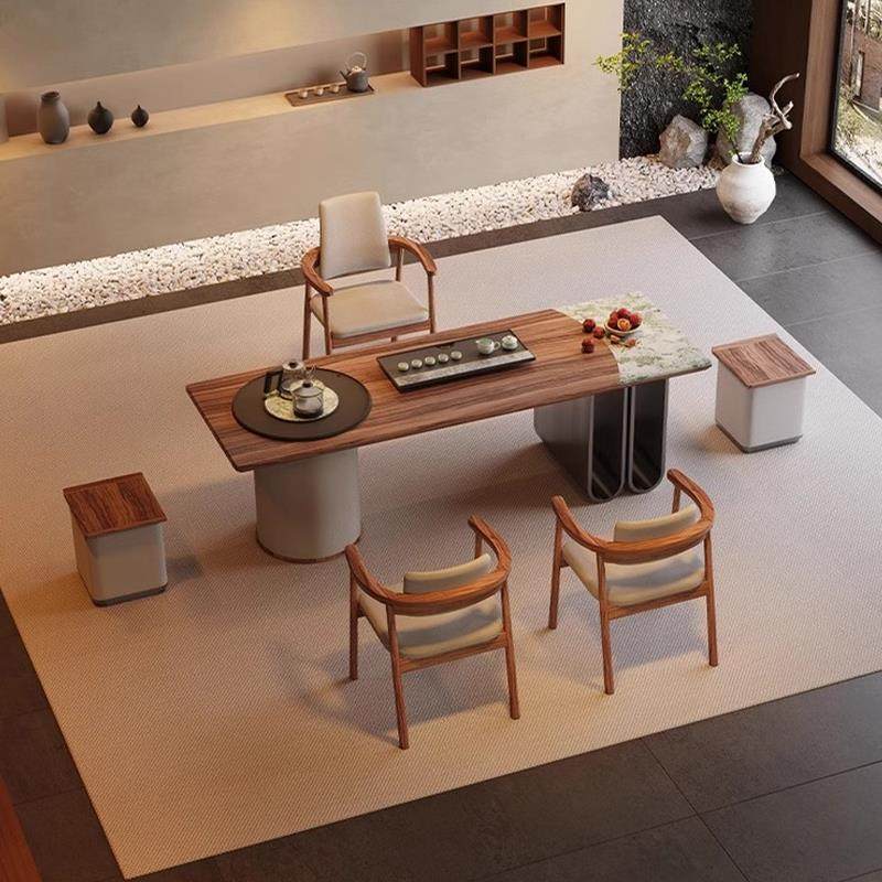 新中式实木茶桌椅组合现代简约家用办公室烧水壶一体功夫岩板茶台