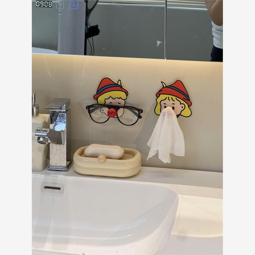 卡通家用免打孔挂钩洗漱台眼镜收纳架浴室卫生间墙上粘钩手机支架