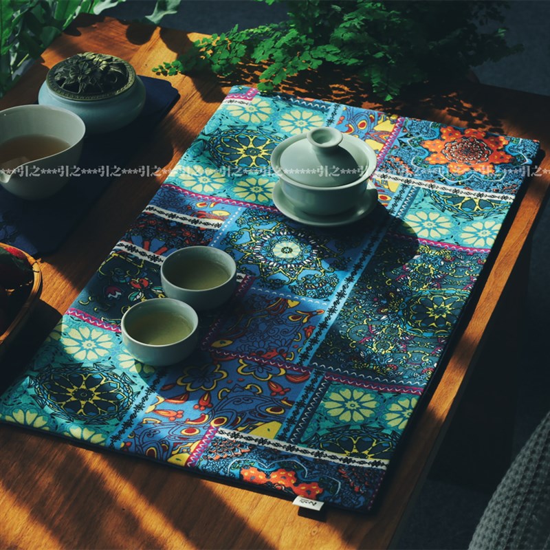 引之棉麻加厚印花茶席布艺桌旗吸C水茶布茶杯垫禅意中式复古民族