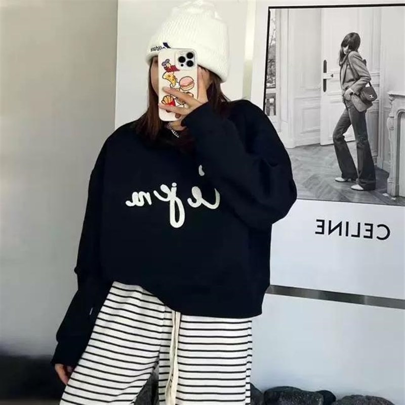 春秋款加f厚短款女士卫衣潮牌刺绣款