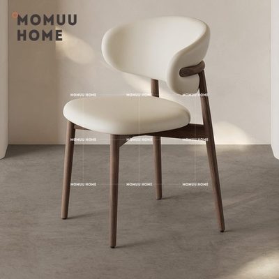 MOMUU HOME北欧实木餐椅轻奢高级真皮餐桌椅家用高级软包靠背椅子