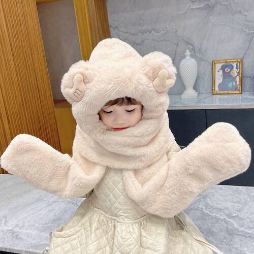 儿童帽子冬季保暖女童毛绒帽围巾