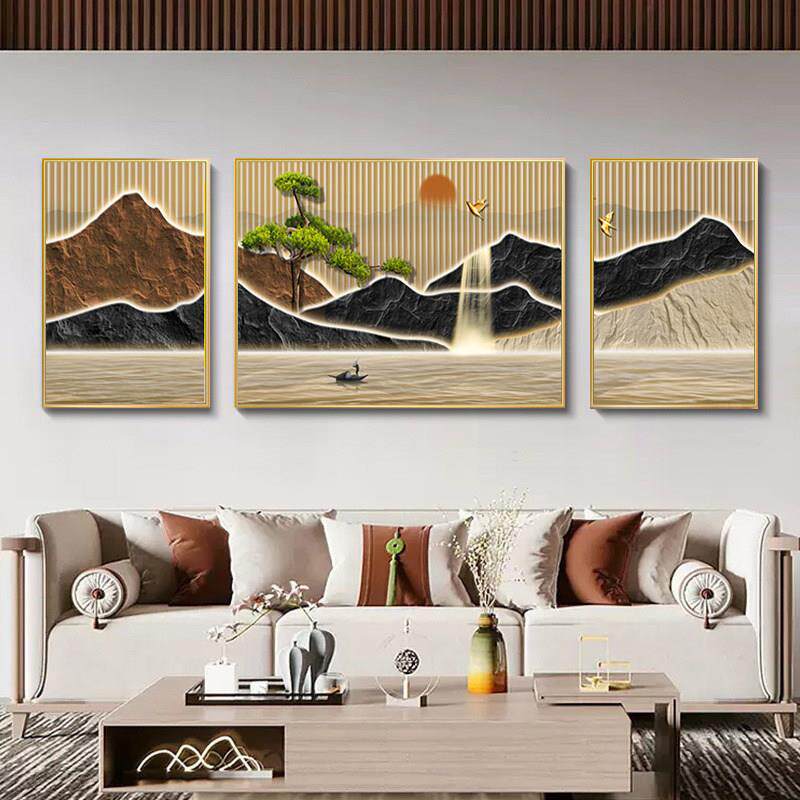 客厅装饰画现代简约背有靠山沙发背景墙挂画轻奢三联画抽象山水画