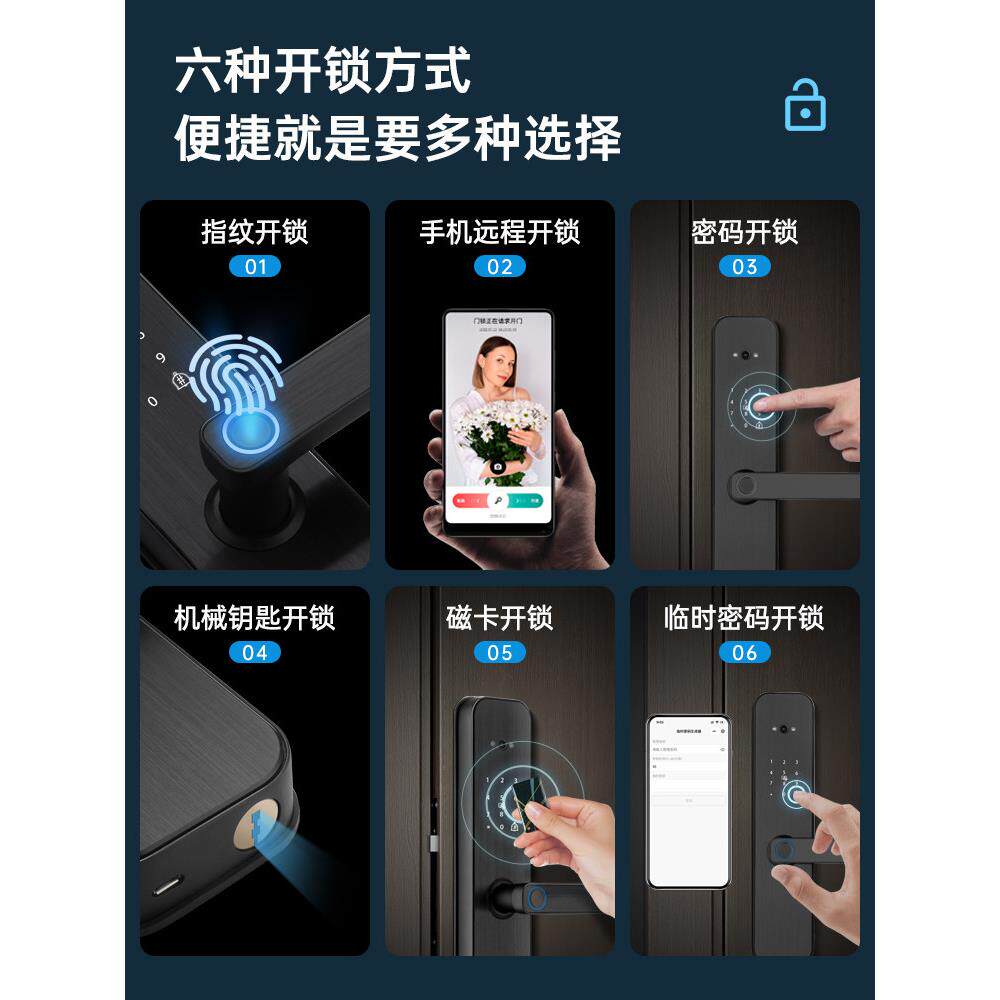 指纹锁木门带猫眼监控密码锁电子涂鸦智能门锁房间卧室家用室内门