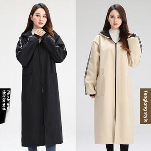 冬季加绒防水罩衣男女超长款工作服防雨防尘围裙大褂羽绒服罩衣