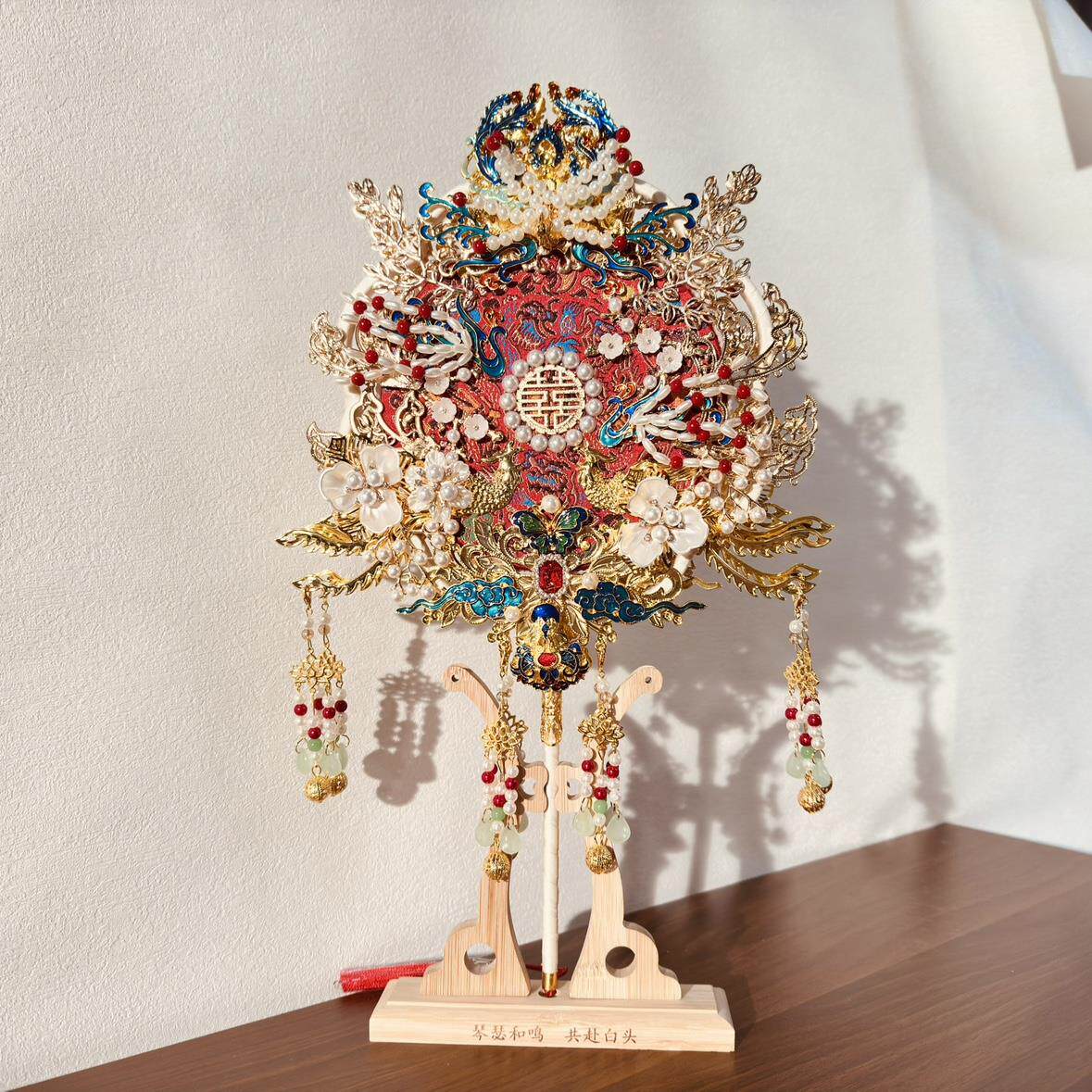 团扇娘结婚手工扇iy婚扇婚礼扇子双面成OQP品材料d高级喜秀新禾中