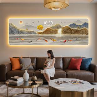现代简约山画客厅装饰沙画发DY1911背墙景感应灯画带钟表壁画大水