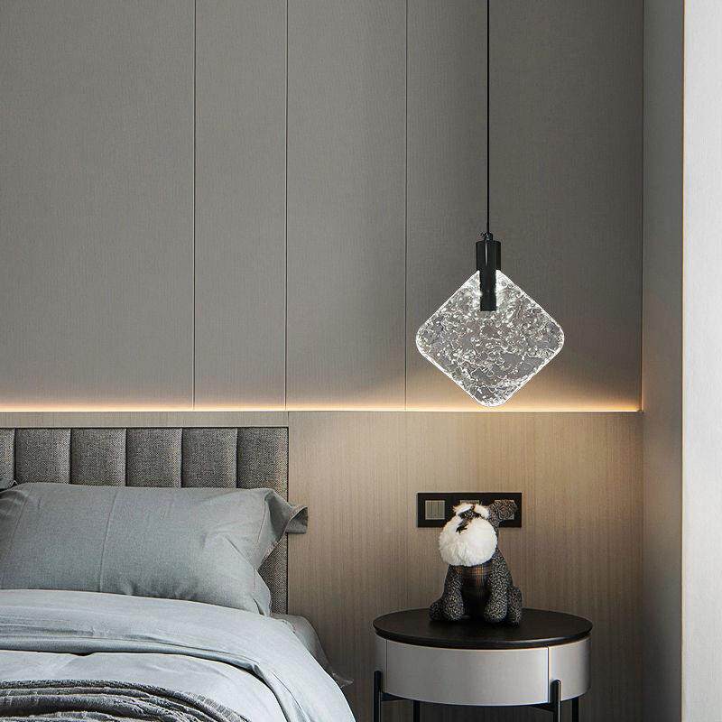 极简厅奢高级客背景墙水感晶吊线QNL灯卧室主卧床头轻单头小吊灯